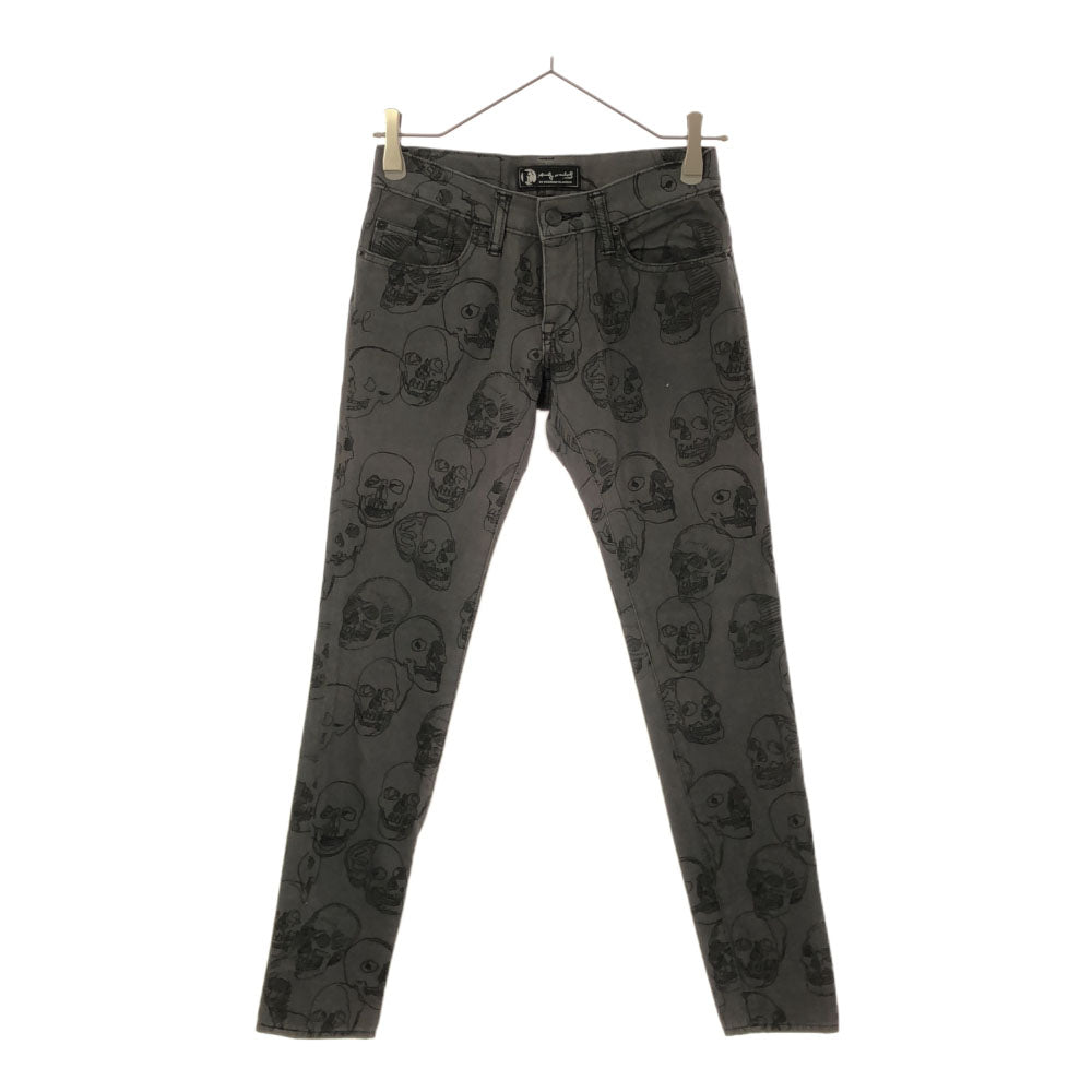 ANDY WARHOL BY HYSTERIC GLAMOUR アンディウォーホル バイ ヒステリックグラマー 日本製 スカル柄 スリムパンツ XXS グレー ボタンフライ レディース