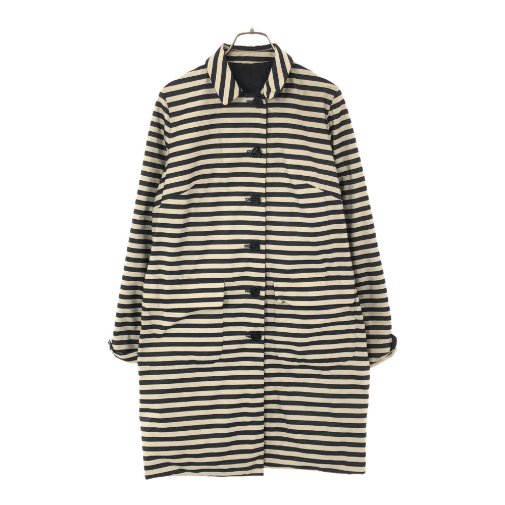 WEEKEND MaxMara ウィークエンドマックスマーラ 柄ワッペン ボーダー リバーシブル ステンカラーコート 38 ネイビー×グレー レディース