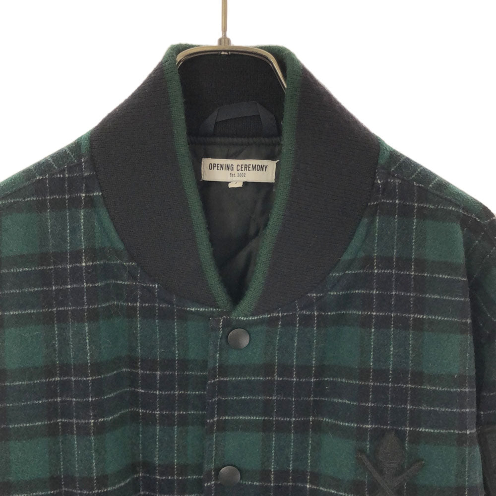 オープンセレモニー チェック柄 ワッペン ブルゾン S ブラック×グリーン メンズ