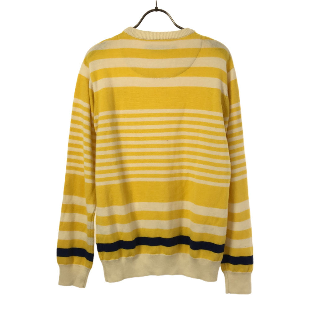 BLACK LABEL CRESTBRIDGE ブラックレーベル クレストブリッジ 三陽商会 ウールブレンド ボーダー ロゴ刺繍 長袖 ニット 2 イエロー×ベージュ セーター メンズ