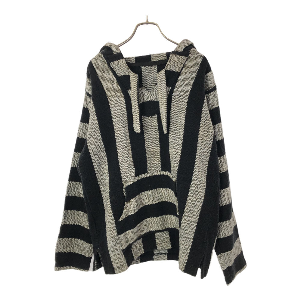 レトロフィット ストライプ ヘリンボーン 長袖 メキシカン パーカー M ブラック×ホワイト プルオーバー エスニック メンズ