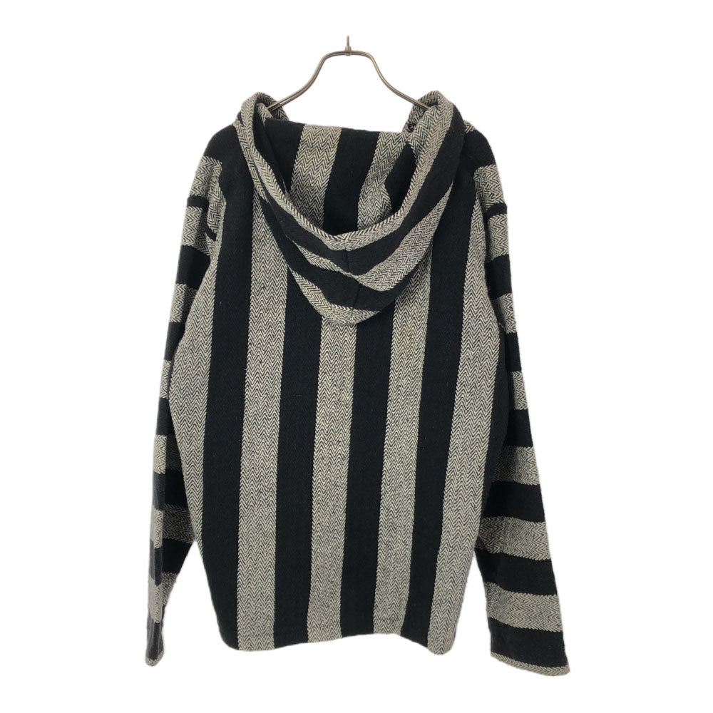 レトロフィット ストライプ ヘリンボーン 長袖 メキシカン パーカー M ブラック×ホワイト プルオーバー エスニック メンズ
