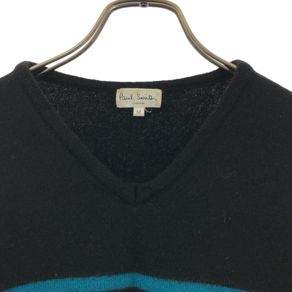 Paul Smith LONDON ポールスミスロンドン 日本製 ウール 長袖 Vネック セーター M ブラック ニット レディース