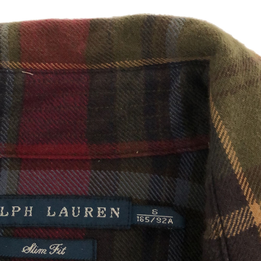 ラルフローレン チェック柄 長袖 コットンシャツ S グリーン系 RALPH LAUREN エルボーパッチ メンズ