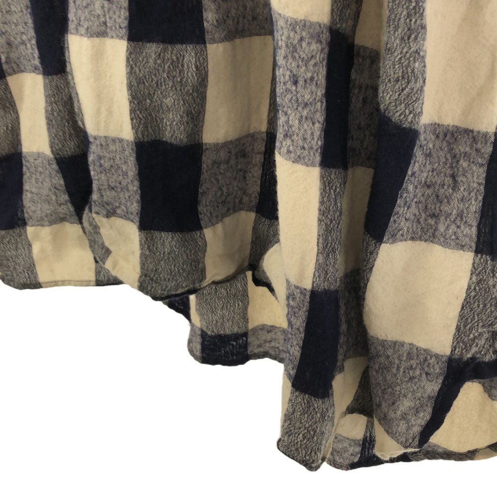 yuni ユニ 日本製 チェック柄 長袖 ロングワンピース F ホワイト×ネイビー リネンブレンド レディース