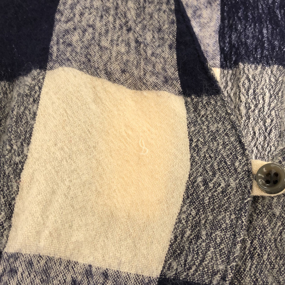 yuni ユニ 日本製 チェック柄 長袖 ロングワンピース F ホワイト×ネイビー リネンブレンド レディース