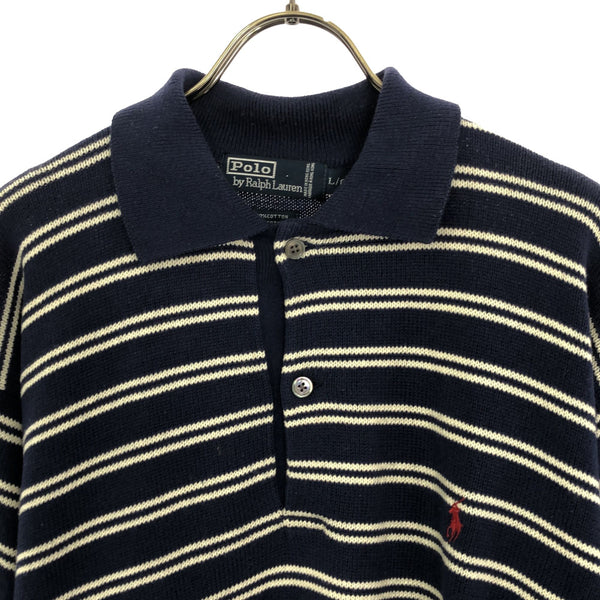 ポロバイラルフローレン ボーダー 長袖 コットンニット ポロシャツ L ネイビー系 Polo by Ralph Lauren メンズ