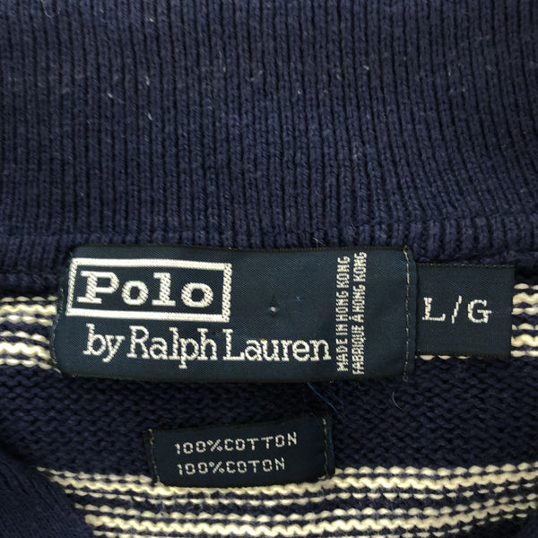 ポロバイラルフローレン ボーダー 長袖 コットンニット ポロシャツ L ネイビー系 Polo by Ralph Lauren メンズ