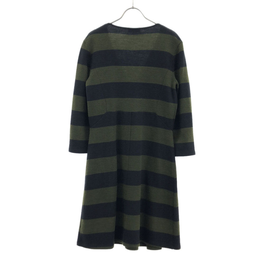 MAX&CO マックスアンドコー ボーダー 7分袖 ニット ワンピース M ブラック×カーキ レディース