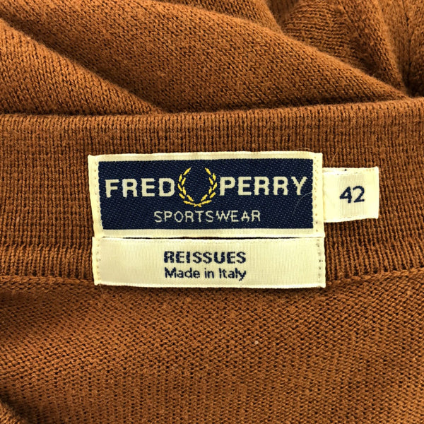 フレッドペリー イタリア製 ロゴ刺繍 長袖 コットンニット ポロシャツ 42 ブラウン FRED PERRY メンズ