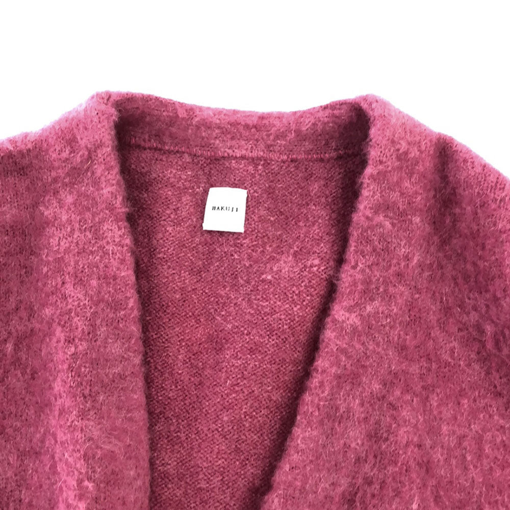 ハクジ モヘヤ ウールブレンド ロング ニットコート ピンク系 レディース