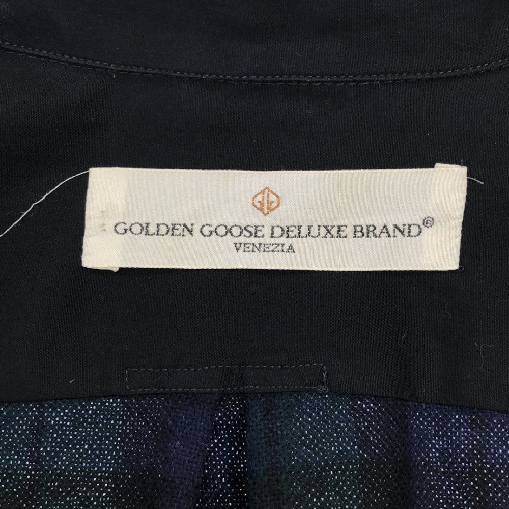 ゴールデングースデラックスブランド イタリア製 チェック 長袖 ウールシャツ S グリーン×ネイビー GOLDEN GOOSE DELUXE BRAND 胸ポケット 比翼ボタン メンズ