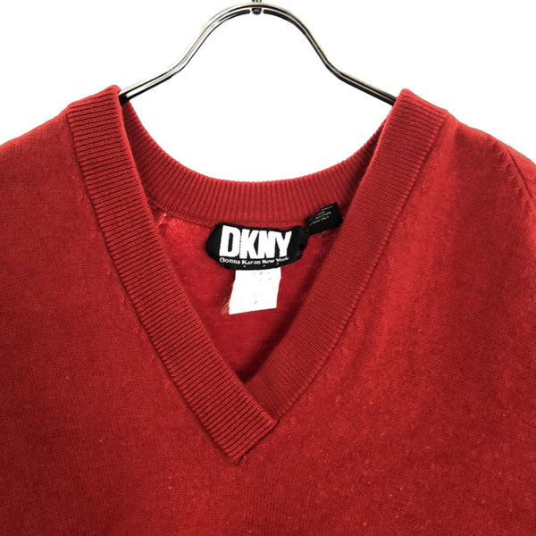 ダナキャランニューヨーク ウール 長袖 Vネック セーター S レッド DKNY DONNA KARAN NEW YORK ニット メンズ