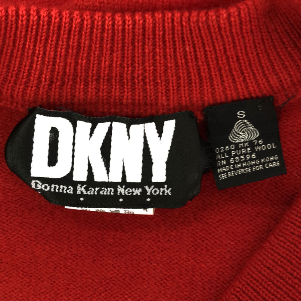 ダナキャランニューヨーク ウール 長袖 Vネック セーター S レッド DKNY DONNA KARAN NEW YORK ニット メンズ