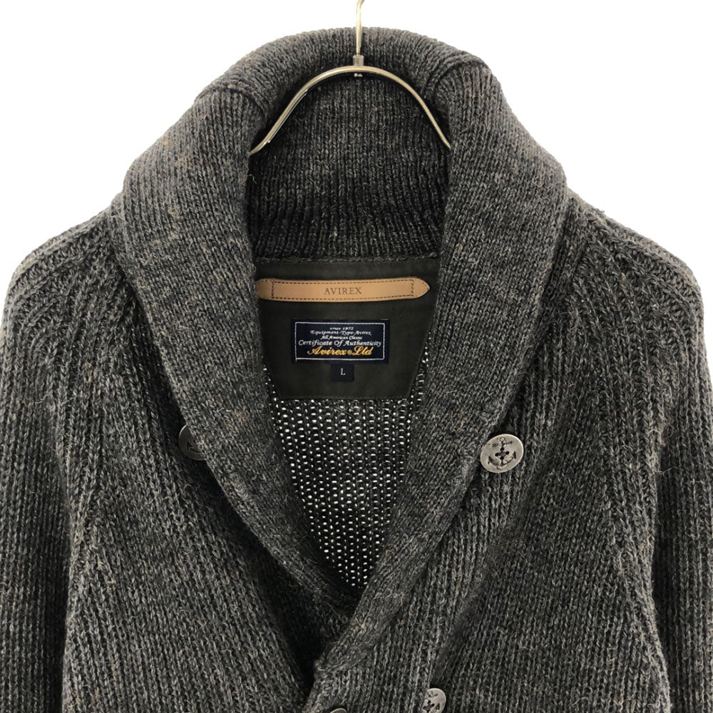 アヴィレックス ウールブレンド ロゴワッペン 長袖 ショールカラー ニットカーディガン L グレー系 AVIREX メンズ