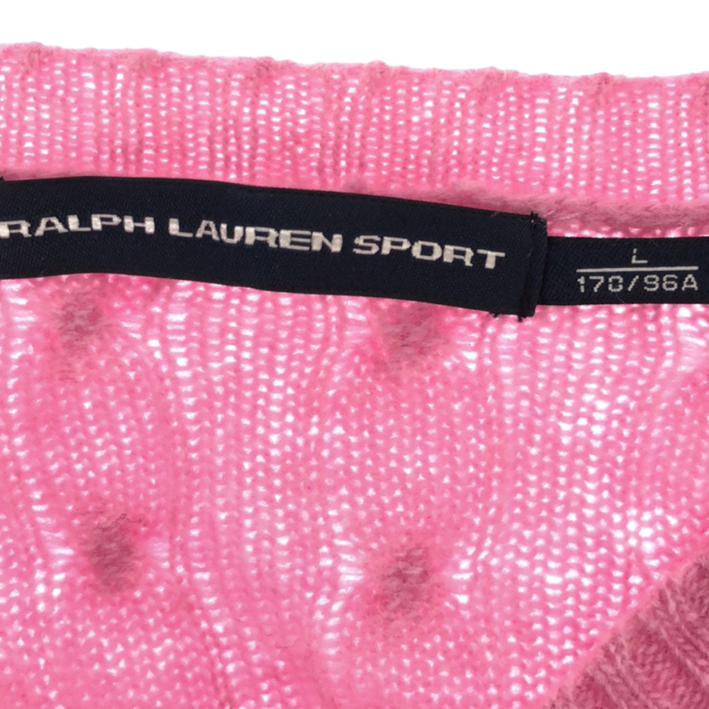 ラルフローレンスポーツ ウール ロゴ刺繍 長袖 Vネック ニット L ピンク RALPH LAUREN SPORT セーター レディース