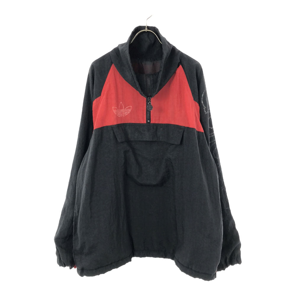 adidas アディダス トレフォイルロゴプリント ハイネックアノラック ジャケット ブラック×レッド ハーフジップ プルオーバー オールド メンズ