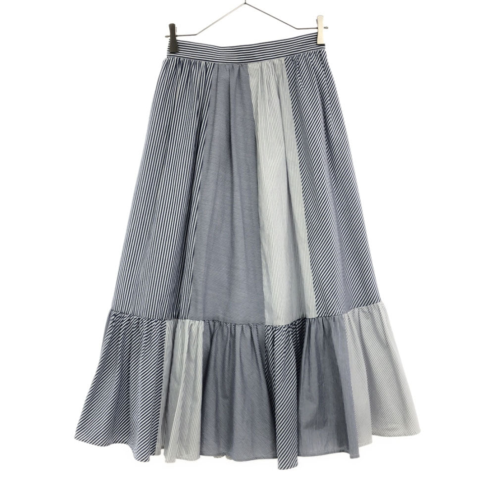 未使用 MACKINTOSH PHILOSOPHY マッキントッシュフィロソフィー 三陽商会 ストライプ ロング丈 ティアードスカート 36 ホワイト×ブルー タグ付き レディース
