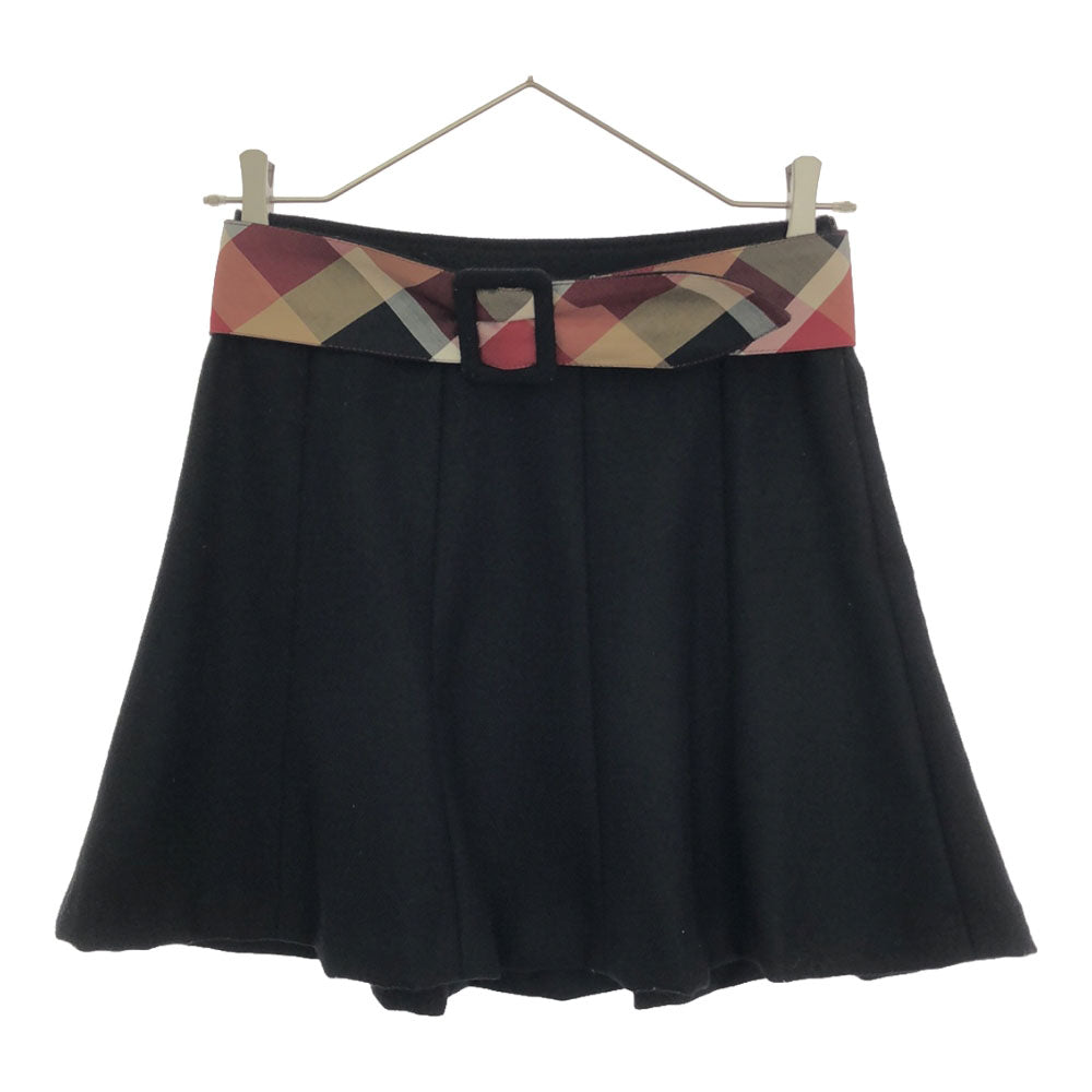 BLUE LABEL CRESTBRIDGE ブルーレーベルクレストブリッジ ウール 三陽商会 ミニスカート 34 ブラック ウエストベルト付き サイドジップ レディース