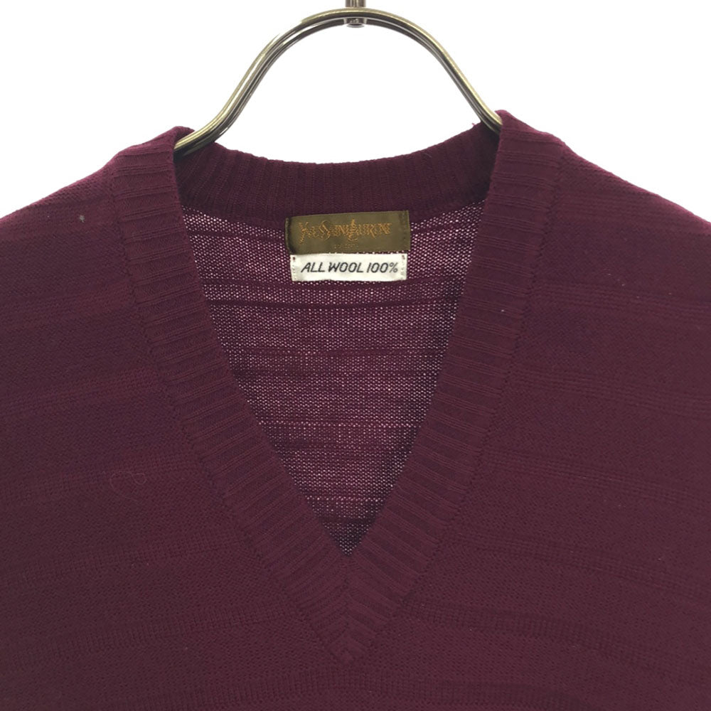YVES SAINT LAURENT イヴサンローラン ウール Vネック ニットベスト 2 パープル レディース