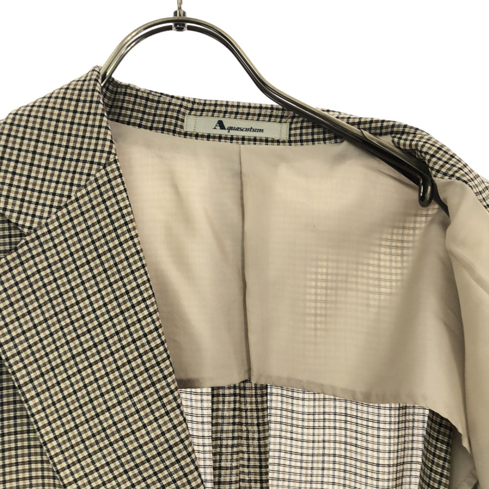 未使用 アクアスキュータム ウールブレンド チェック柄 テーラードジャケット 94A6 ベージュ系×ブラック Aquascutum タグ付き メンズ