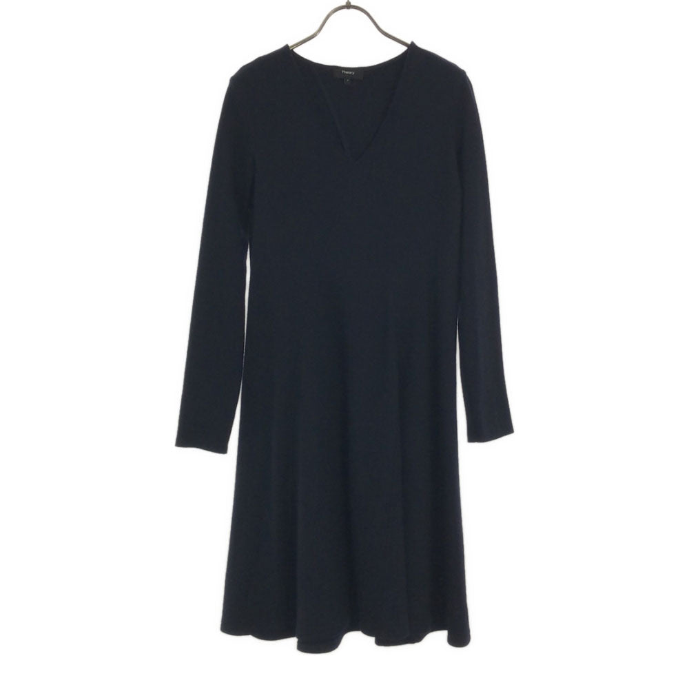 theory セオリー 日本製 ウールブレンド 長袖 Vネック ワンピース P ブラック レディース