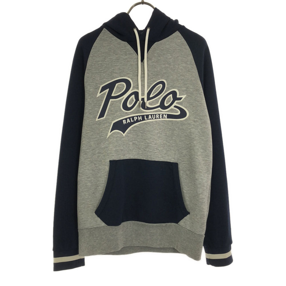 POLO RALPH LAUREN ポロラルフローレン プリント 長袖 スウェットパーカー S グレー×ネイビー プルオーバー トレーナー メンズ