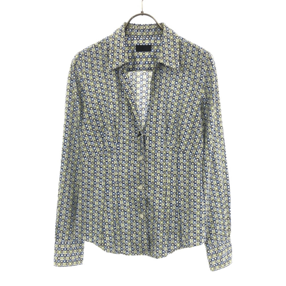 Paul Smith BLACK ポールスミスブラック 総柄 長袖 コットンシャツ 40 ホワイト レディース