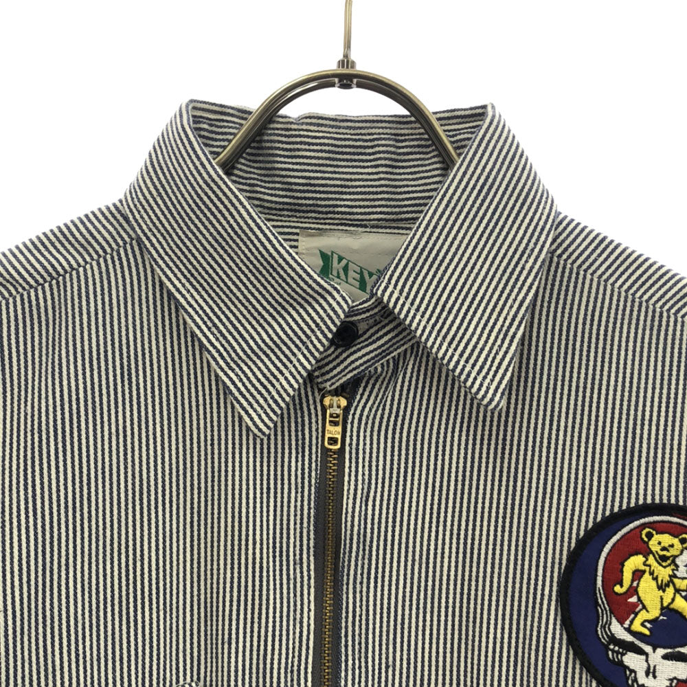 KEY キー 80s USA製 ヒッコリーストライプ 長袖 タロンジップ ワークシャツ S ネイビー×ホワイト ハーフジップ オールド ヴィンテージ メンズ