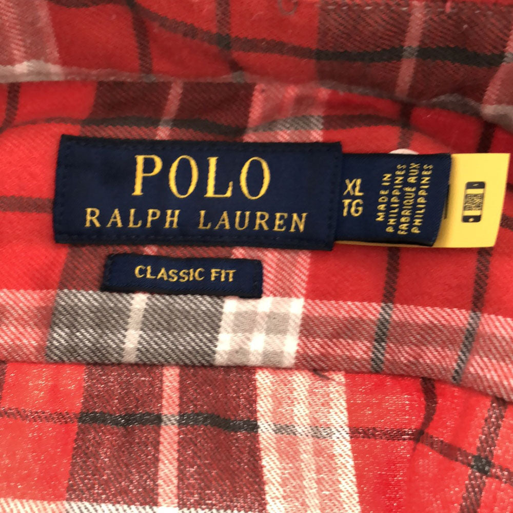 ポロラルフローレン チェック柄 ロゴ刺繍 長袖 シャツ XL レッド系 POLO RALPH LAUREN メンズ