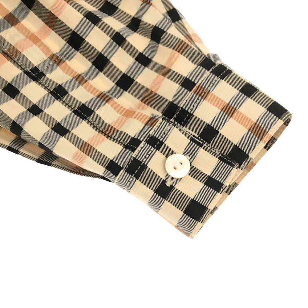 ダックス 90s 日本製 チェック 長袖 コットンシャツ 7R ベージュ DAKS 肩パット オールド レディース