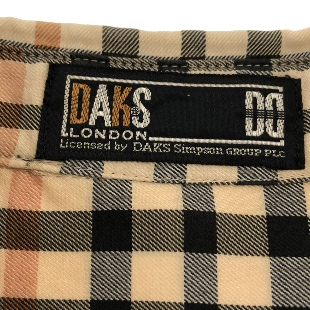 ダックス 90s 日本製 チェック 長袖 コットンシャツ 7R ベージュ DAKS 肩パット オールド レディース