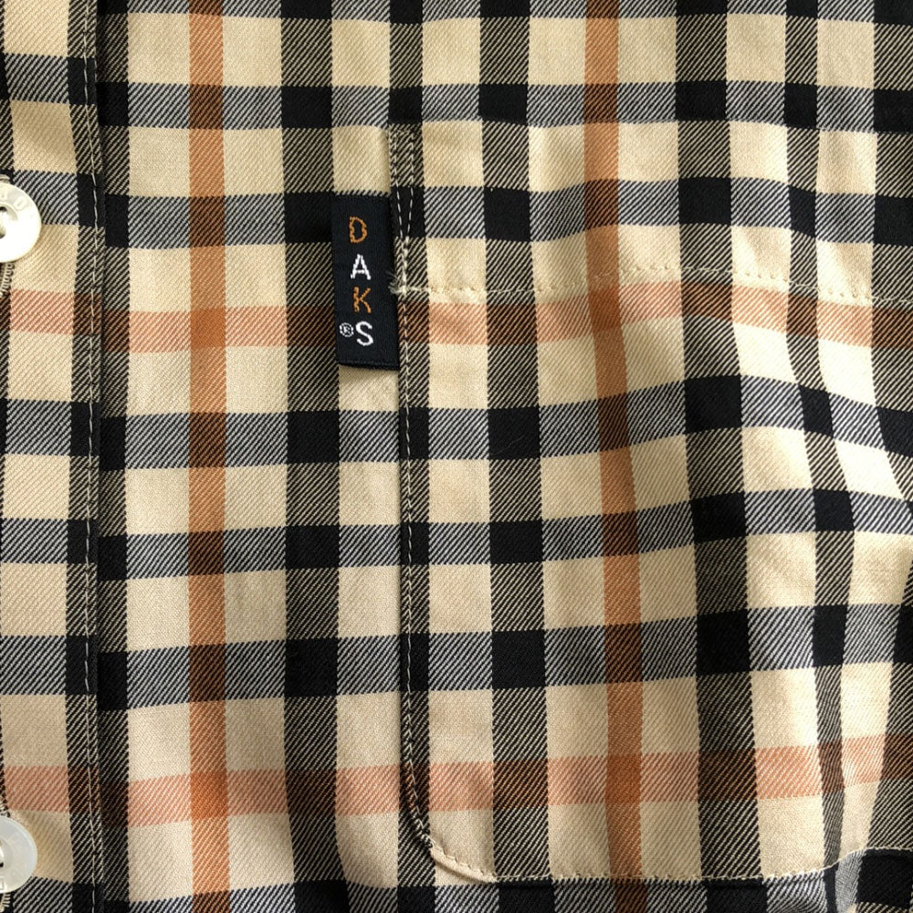 ダックス 90s 日本製 チェック 長袖 コットンシャツ 7R ベージュ DAKS 肩パット オールド レディース