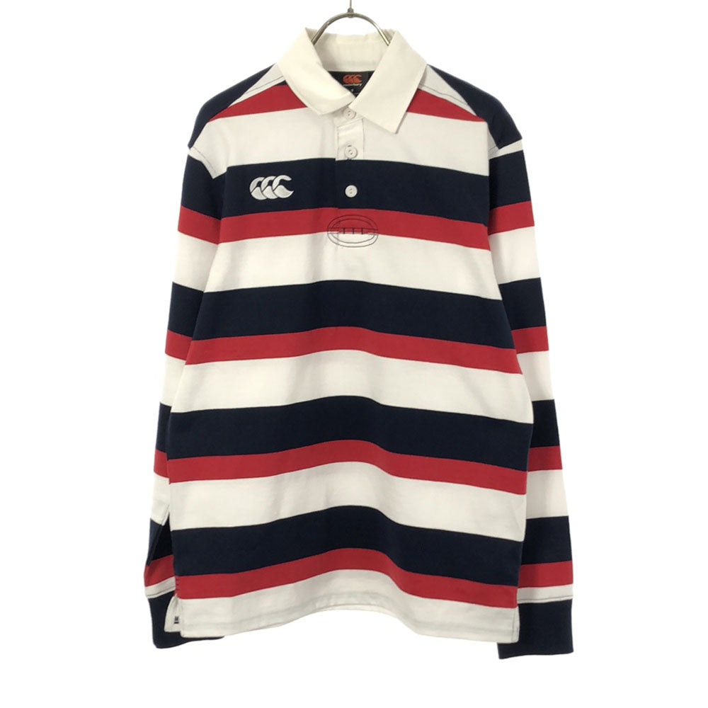 CANTERBURY OF NEW ZEALAND カンタベリー 未使用 ボーダー ロゴ刺繍 長袖 ラガーシャツ S タグ付き ラグビー ポロシャツ メンズ