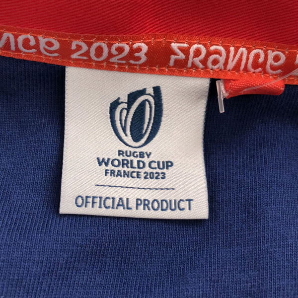 未使用 ワールドカップ フランス 2023 ボーダー ロゴ刺繍 ラグビー 長袖 ラガーシャツ S ブルー RUGBY WORLD CUP FRANCE 2023 タグ付き メンズ