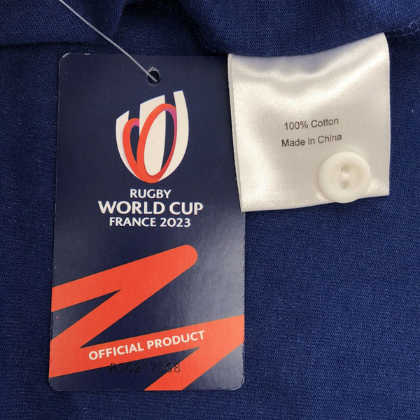 未使用 ワールドカップ フランス 2023 ボーダー ロゴ刺繍 ラグビー 長袖 ラガーシャツ S ブルー RUGBY WORLD CUP FRANCE 2023 タグ付き メンズ