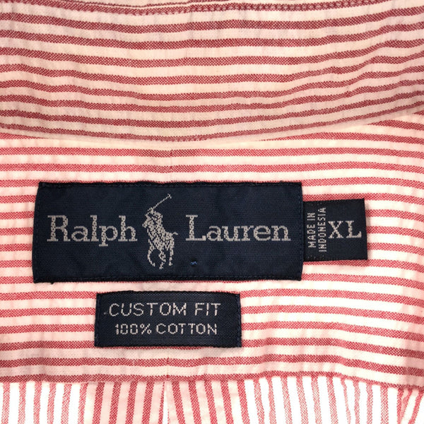 ラルフローレン ストライプ柄 半袖 CUSTOM FIT シアサッカー ボタンダウンシャツ XL レッド×ホワイト RALPH LAUREN メンズ