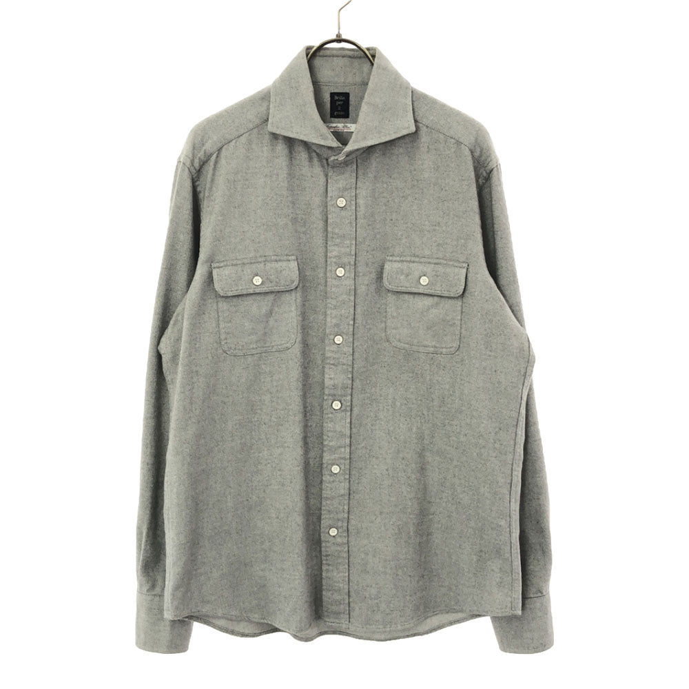 ブリッラ ぺル イル グスト 日本製 長袖 コットンシャツ L ライトグレー Brilla per il gusto メンズ