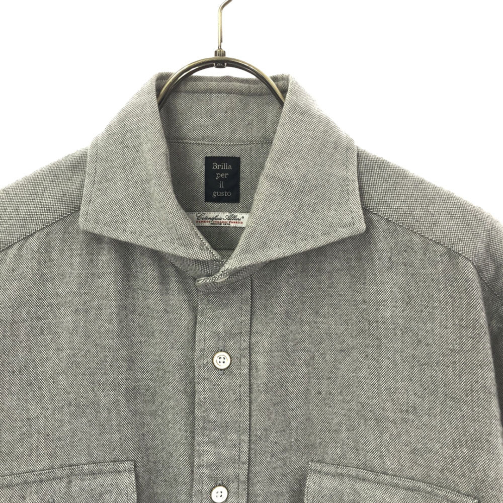 ブリッラ ぺル イル グスト 日本製 長袖 コットンシャツ L ライトグレー Brilla per il gusto メンズ