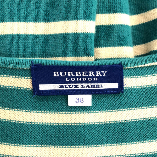 バーバリーブルーレーベル 三陽商会 ボーダー柄 7分袖 ニット ワンピース 38 グリーン系×ベージュ BURBERRY BLUE LABEL チュニック レディース