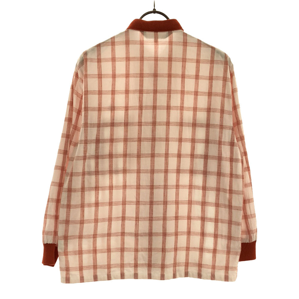 Christian Dior SPORTS クリスチャンディオール スポーツ 80s チェック柄 長袖 クレリック コットンシャツ S ホワイト×オレンジ系 オールド ヴィンテージ レディース