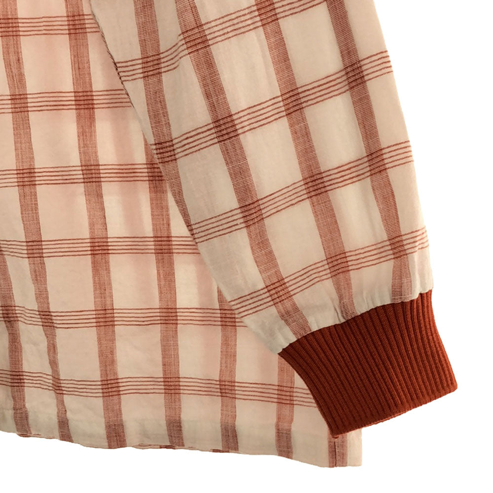 Christian Dior SPORTS クリスチャンディオール スポーツ 80s チェック柄 長袖 クレリック コットンシャツ S ホワイト×オレンジ系 オールド ヴィンテージ レディース