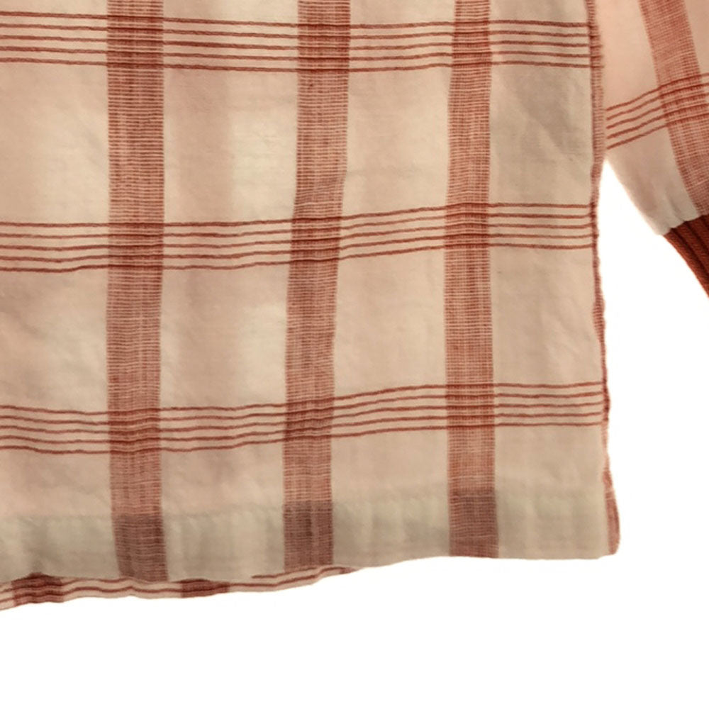 Christian Dior SPORTS クリスチャンディオール スポーツ 80s チェック柄 長袖 クレリック コットンシャツ S ホワイト×オレンジ系 オールド ヴィンテージ レディース