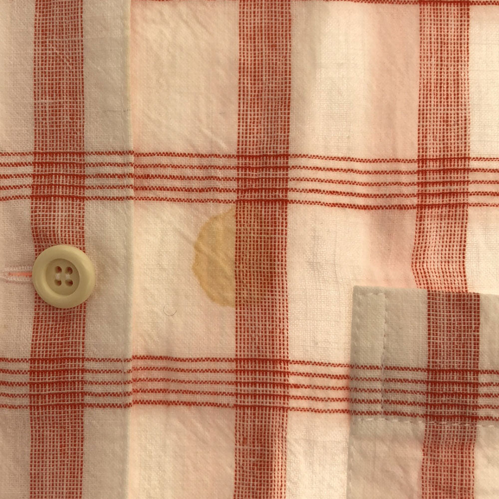 Christian Dior SPORTS クリスチャンディオール スポーツ 80s チェック柄 長袖 クレリック コットンシャツ S ホワイト×オレンジ系 オールド ヴィンテージ レディース