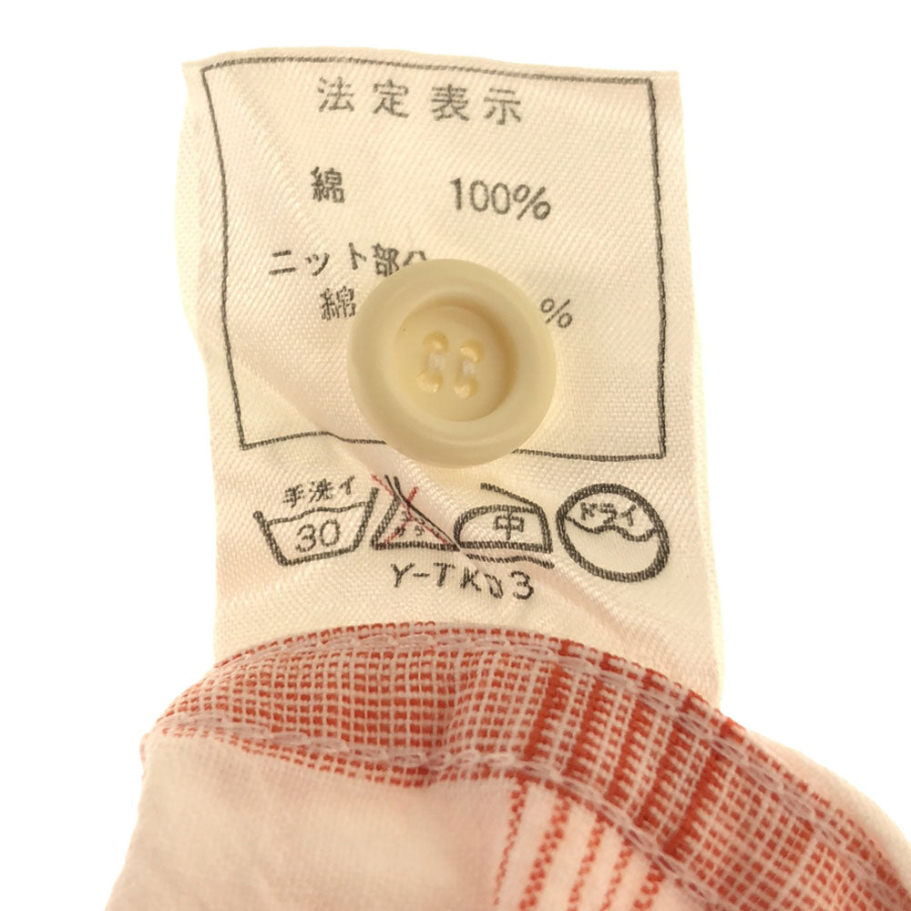Christian Dior SPORTS クリスチャンディオール スポーツ 80s チェック柄 長袖 クレリック コットンシャツ S ホワイト×オレンジ系 オールド ヴィンテージ レディース