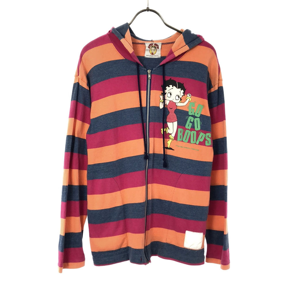 ベティーブープ 90s 日本製 ボーダー プリント 長袖 ジップパーカー BETTY BOOP オールド レディース