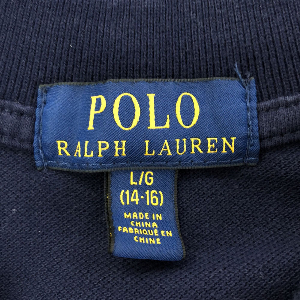 ポロラルフローレン ロゴ刺繍 長袖 ポロシャツ L/G(14-16) ブルー×ネイビー POLO RALPH LAUREN 鹿の子地 キッズ