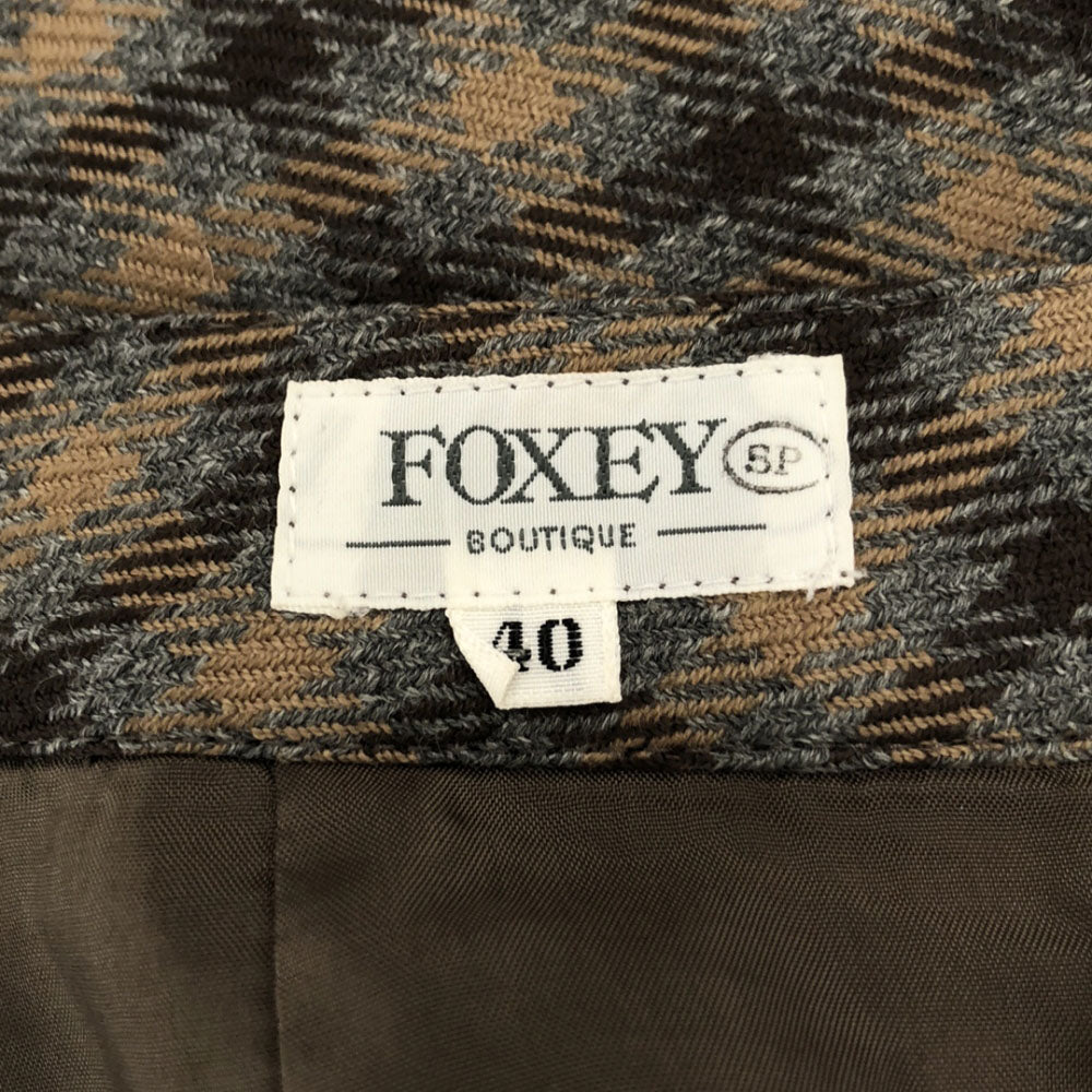 FOXEY フォクシー 日本製 ウール チェック柄 ミニスカート 40 ブラウン系 レディース