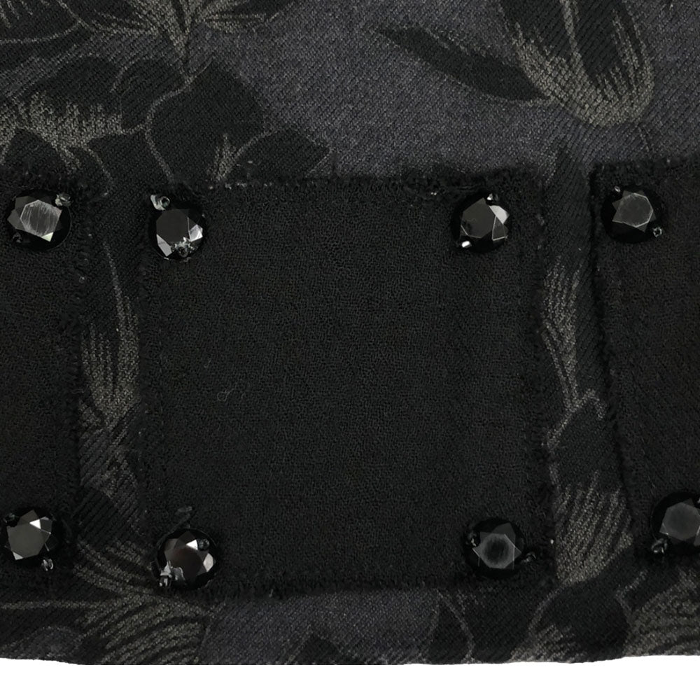 ETRO エトロ イタリア製 花柄 ビーズ装飾 ミディ丈 タック フレアスカート 42 ブラック系 サイドジップ 裏地付き レディース