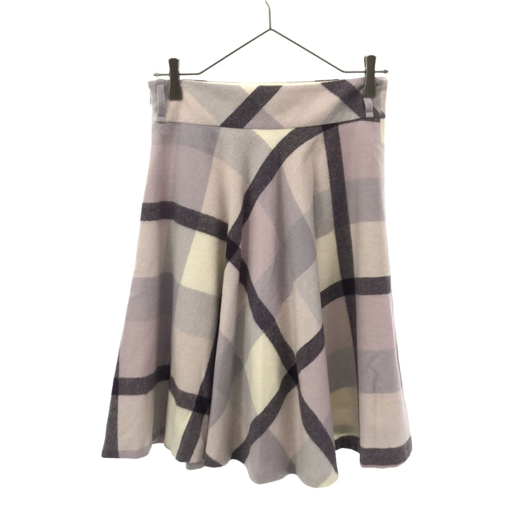 未使用 ブルーレーベルクレストブリッジ 日本製 三陽商会 ミディ丈 フレアスカート 38 パープル系 BLUE LABEL CRESTBRIDGE タグ付き サイドジップ 裏地付き レディース